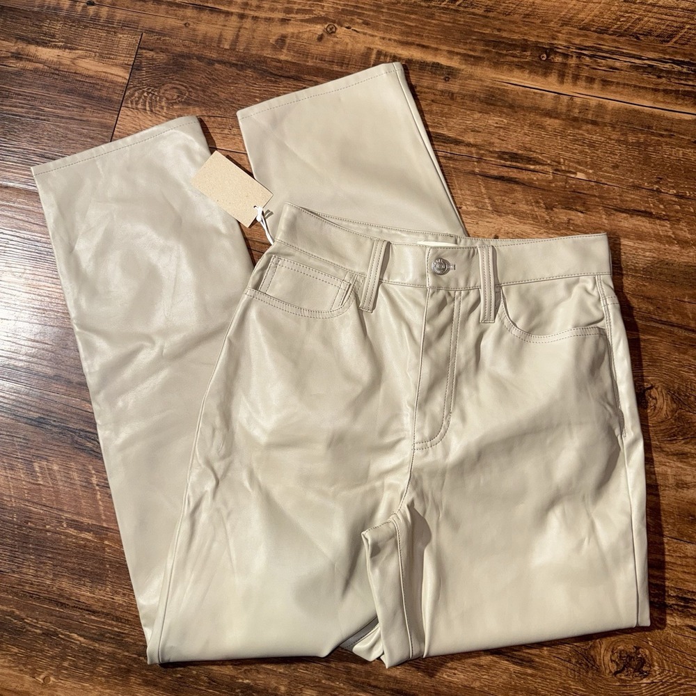 Madewell Tan Faux Leather 'the‎ Perfect Vintage Straight' Pants NEW Size 25